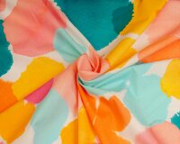 Baumwollstoff Popeline OVA, Aquarell-Tupfen, petrol-orange, Hilco