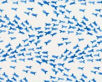 Baumwolljersey INKY FISH, kleine Fische, weiß-blau, Hilco