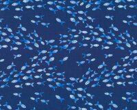 Baumwolljersey INKY FISH, kleine Fische, dunkelblau-hellblau, Hilco
