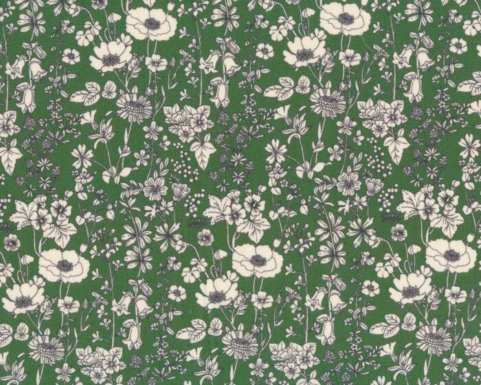 Baumwoll-Popeline EMILIE, Blumen, moosgrün, Hilco