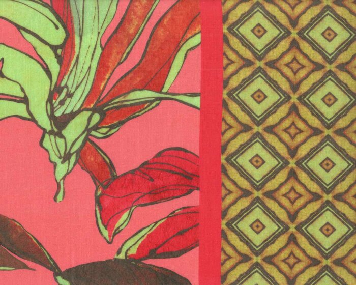 Viskosestoff BIBI, Blumen-Bordüre, lachsrot-grün, Hilco