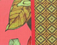 Viskosestoff BIBI, Blumen-Bordüre, lachsrot-grün, Hilco