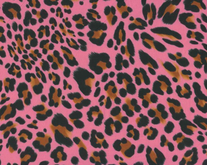 Italienischer Viskosestoff LEVENT, satiniert, Leopardenmuster, kräftiges rosa