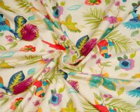 Baumwolljersey JUNGLE BIRD, Papagei und Blätter, Hilco