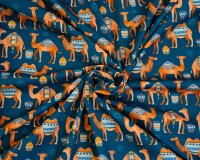 Baumwolljersey HOLIDAY CAMEL, Kamel, dunkelblau-braun, Hilco