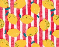 Baumwolljersey ARTY LEMON, Zitronen und Streifen, rot-gelb, Hilco