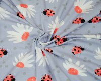 Baumwolljersey MARIENKÄFER, Blüten, helllila-lachsrot, Hilco