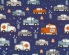 Baumwolljersey AUTOS, Polizei und Krankenwagen, dunkelblau, Hilco