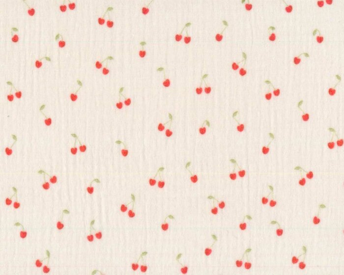 Double Gauze CHERRIES, Kirschen, creme, Hilco