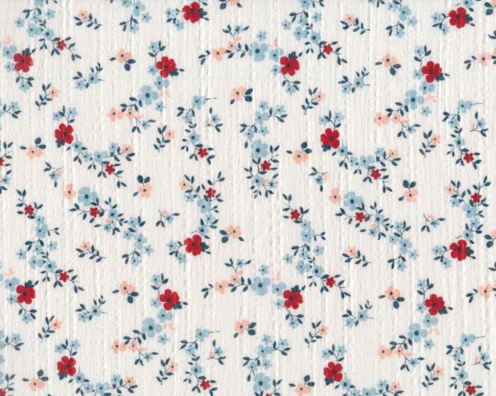 Blasenkrepp-Musselin SUFLE, Blümchen, weiß-blau, Hilco