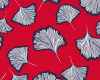 50 cm Reststück Viskosestoff OAKLEY, Ginkgo-Blätter, rot, Hilco