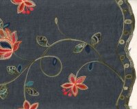 Baumwollstoff SIBELLE, Stickerei mit beidseitiger Bogenkante, jeansblau, Hilco