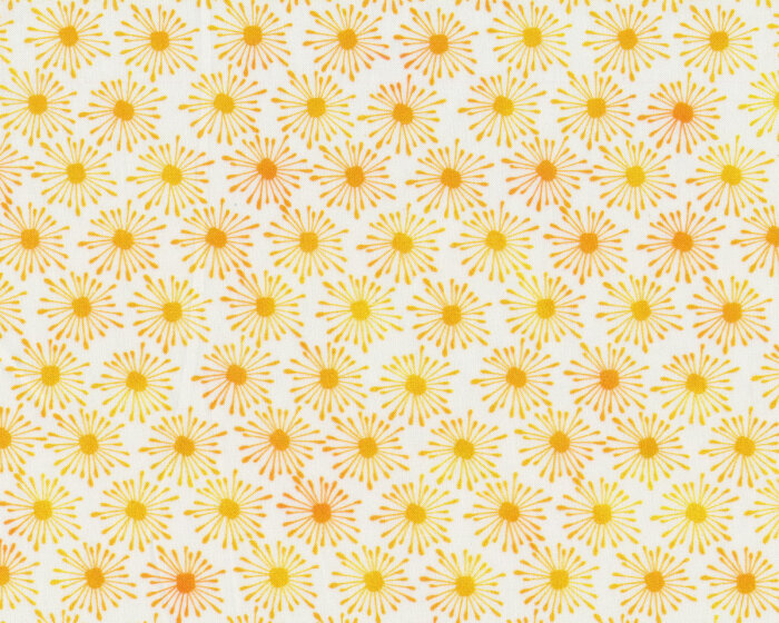 50 cm Reststück Patchworkstoff UNUSUAL GARDEN II, Blütenstrahlen, weiß-gelb, In The Beginning