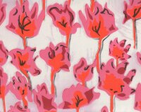 Satinstoff mit Stretch KUNO, Phantasie-Blumen, pink-rot