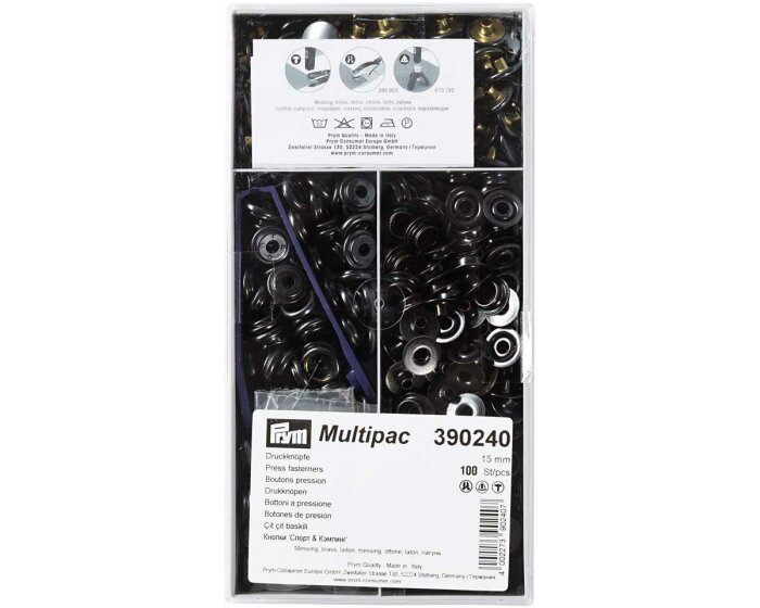 Multipack Druckknöpfe SPORT & CAMPING, brüniert, 100 Stück, Prym