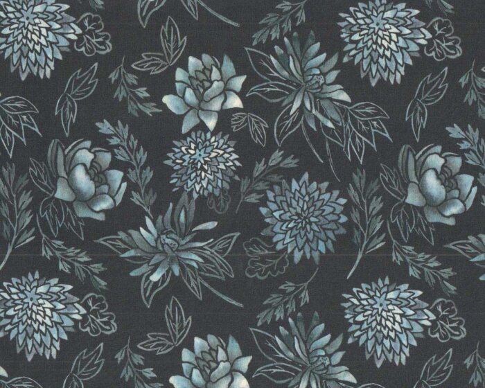 70 cm Reststück Baumwolljersey AVALANA SUCULENTA, Sukkulenten, nachtblau