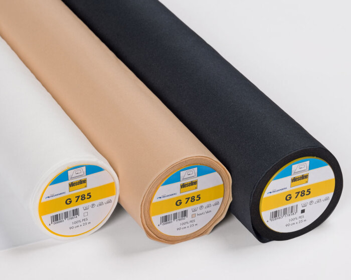 50 cm Reststück Gewebeeinlage G 785, weiß, haut und schwarz, Vlieseline weiß