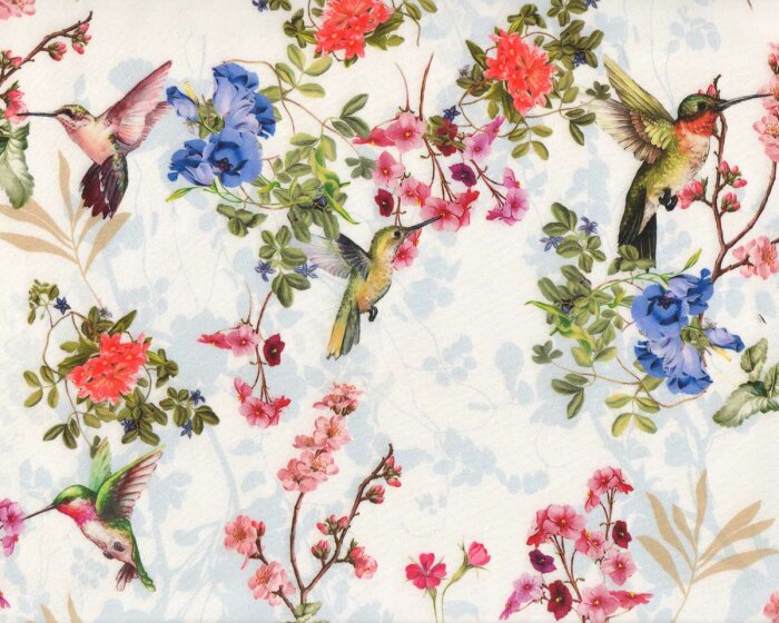 Italienischer Seidensatin mit Elasthan BIRDO, Kolibri, glänzend, wollweiß