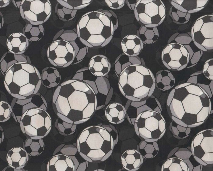 Baumwollstoff FUSSBALL, Fußbälle, schwarz-grau, Swafing