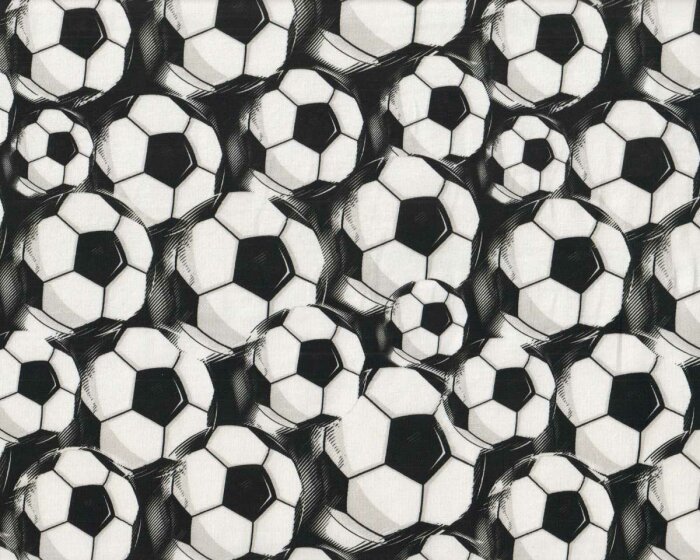 Baumwolljersey SOCCER, Fußbälle, schwarz-weiß, Swafing