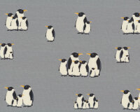 20 cm Reststück Baumwolljersey PENGUINS, Pinguine, grau