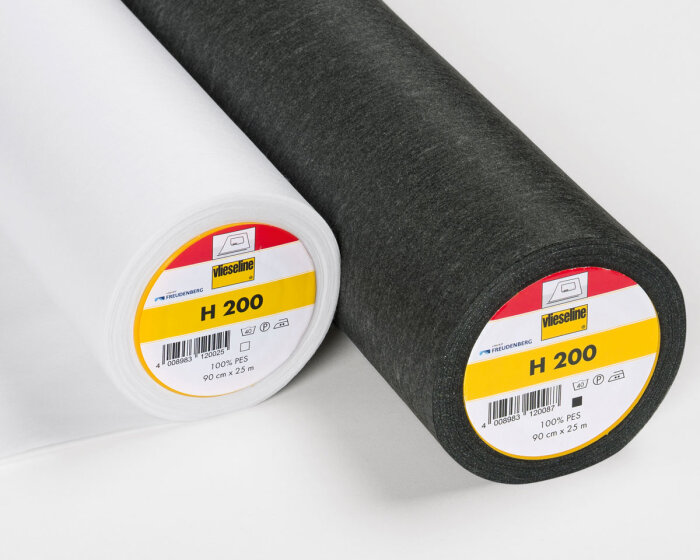 40 cm Reststück Bügeleinlage H 200, weiß und schwarz, Vlieseline weiß