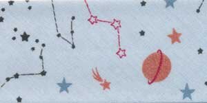 Baumwoll-Schrägband CIELO, Sternbilder, 3 Farben blau 18 mm