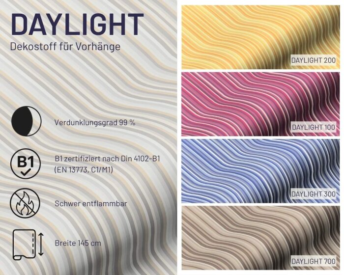 Schwer entflammbarer Gardinenstoff DAYLIGHT, B1, gestreift, multicolor, Saum & Viebahn