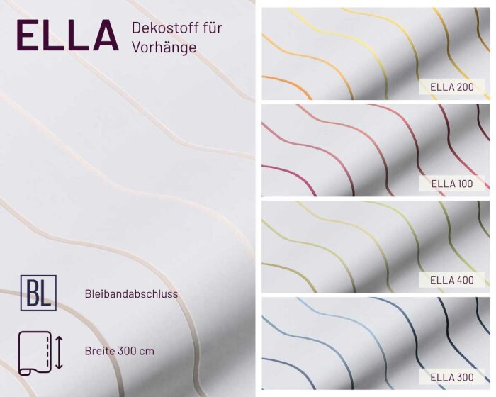Gardinenstoff ELLA, Überbreite, Linien, Saum & Viebahn