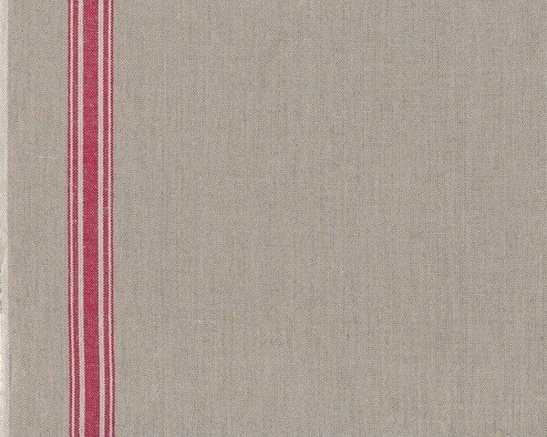 1,10 m Reststück Leinenstoff MANGELTUCH, rote Kante, natur