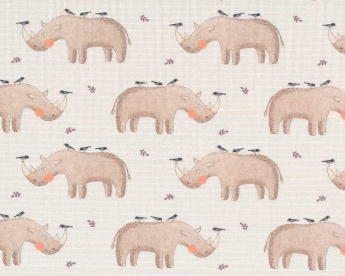 Baumwolljersey I LIKE AFRICA, Nashorn, beige, Hilco