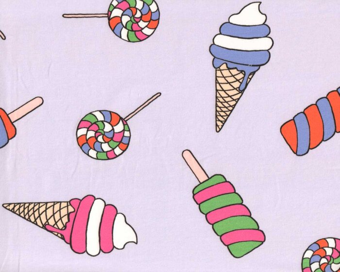 Sweatstoff ICE CREAM, Eis-Sorten, lavendel, Hilco