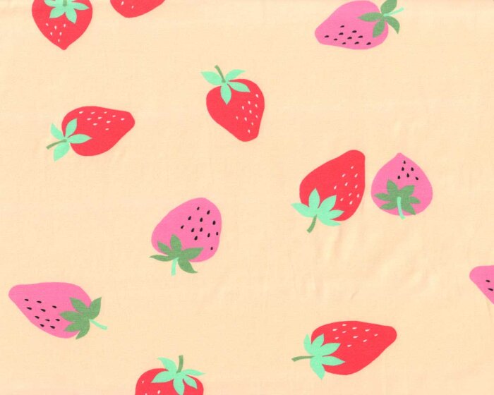 Baumwolljersey LAS FRUTTAS, Erdbeeren, pastellgelb, Hilco