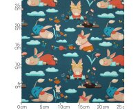 Baumwolljersey DONKEY DOO, Esel mit Blümchen, dunkelblau, Hilco