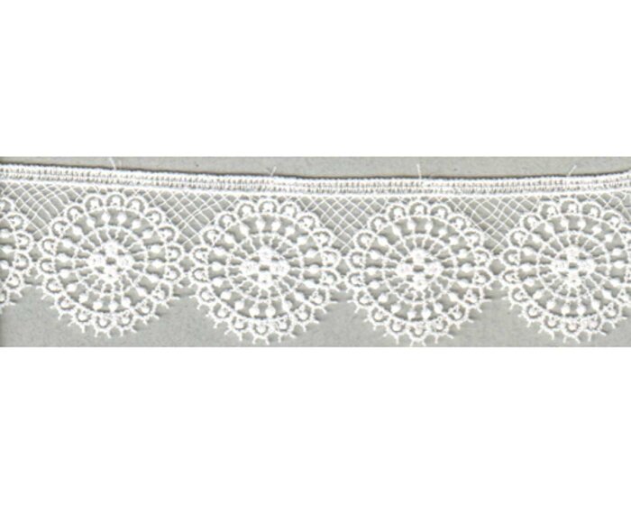 Spitzenband TIRA mit Bogenkante und Kreis-Muster, 3 Breiten, weiß und creme weiß 30 mm