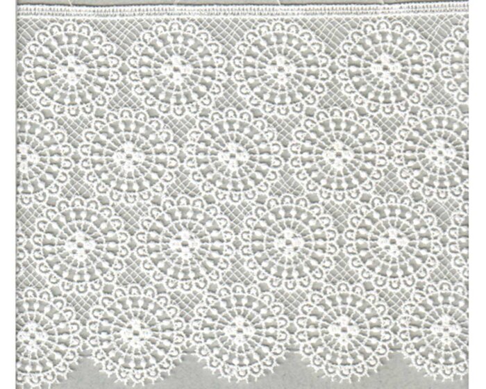 Spitzenband TIRA mit Bogenkante und Kreis-Muster, 3 Breiten, weiß und creme weiß 100 mm