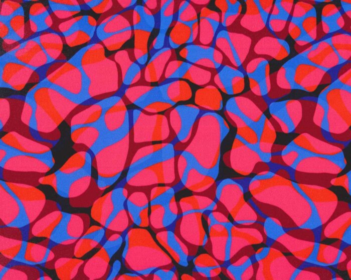 50 cm Reststück Italienischer Seidensatin mit Elasthan LAVA, Blasenmuster, matt, fuchsia-blau