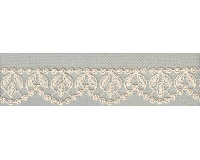Spitzenband ELARA mit Bogenkante und Blütenmuster, 35 mm, creme