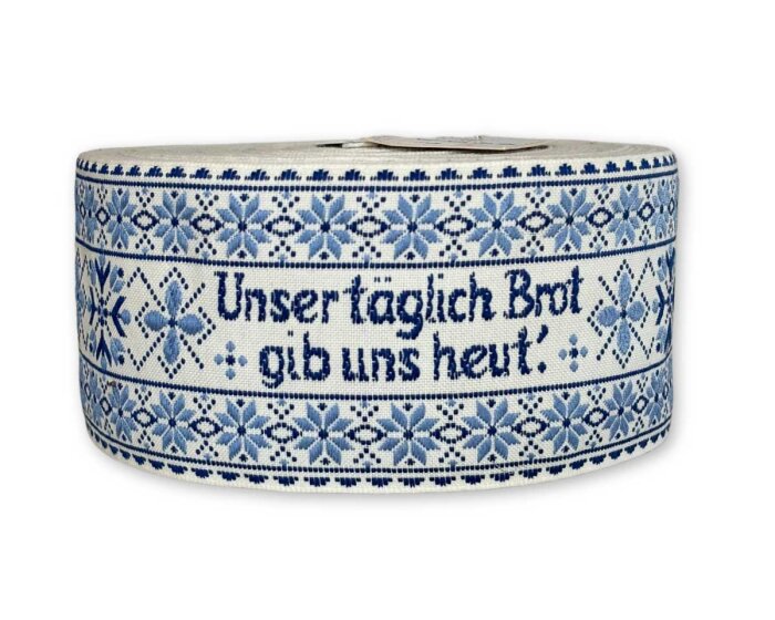 18-cm-Rapport Webband VATERUNSER, 80 mm breit, Gebet, Vaupel & Heilenbeck hellblau-blau