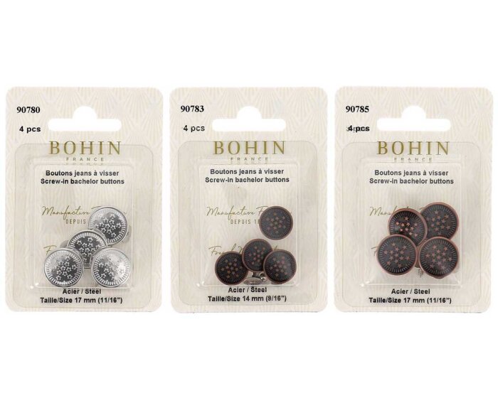 Jeansknopf BACHELOR BUTTONS zum Anschrauben, silber und bronze, Bohin