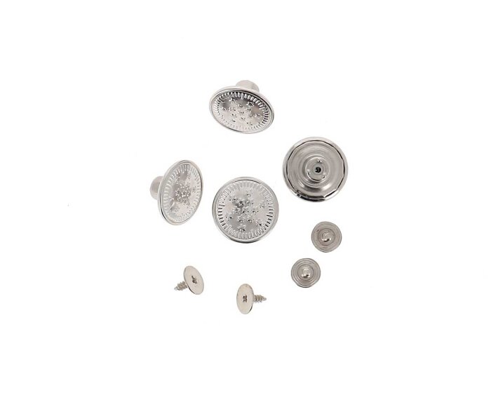 Jeansknopf BACHELOR BUTTONS zum Anschrauben, silber und bronze, Bohin silber 17 mm