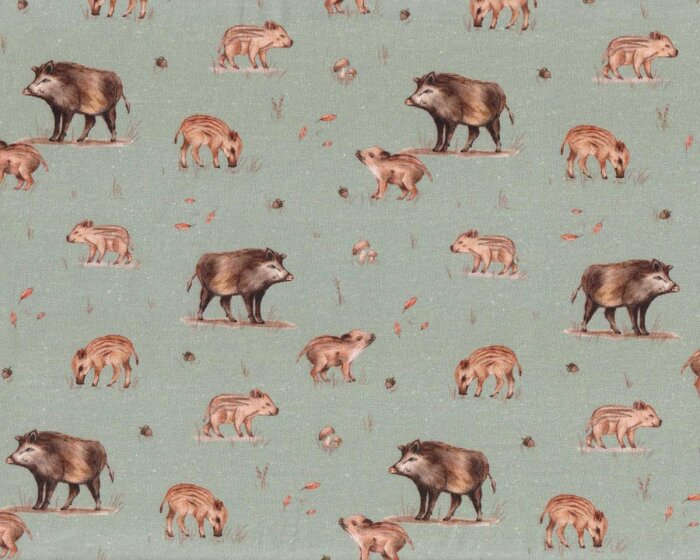 Baumwolljersey LIFE IN THE FOREST, Wildschwein, graublau, Christiane Zielinski