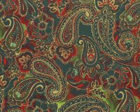 Feincordstoff mit Stretch ORNAMENT, Paisley, blau-rot, Hilco