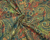 Feincordstoff mit Stretch ORNAMENT, Paisley, blau-rot, Hilco