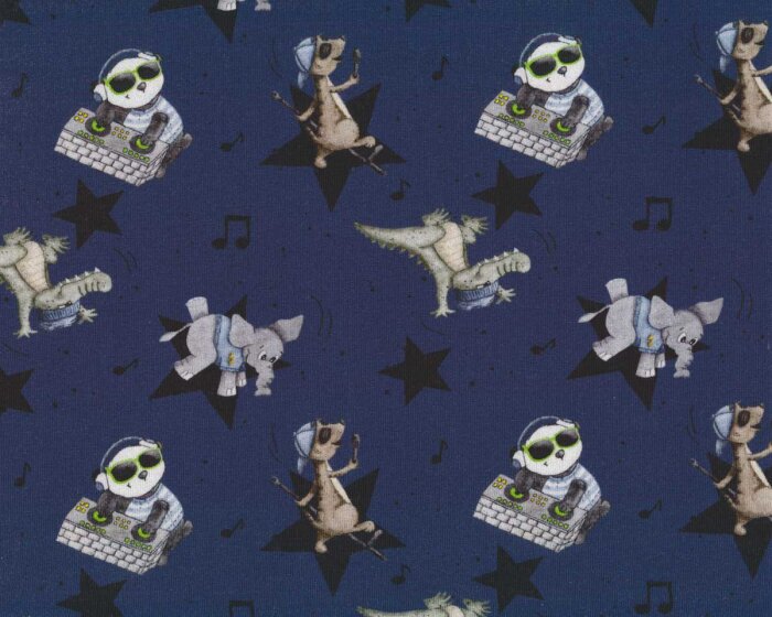 Sweatstoff IM ZOO, Krokodil und Elefant, dunkelblau, Hilco