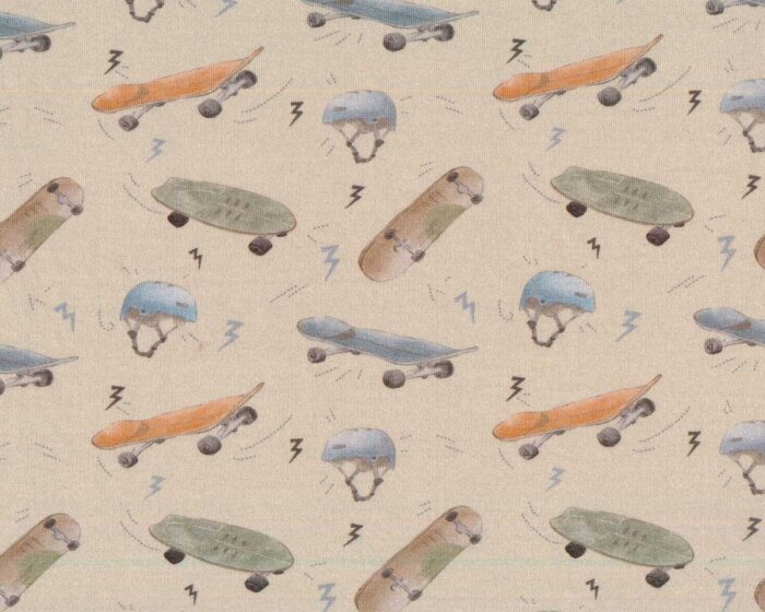 Sweatstoff SKATER, Skateboard, natur, Hilco