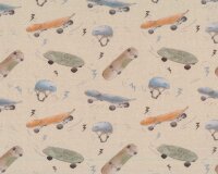 Sweatstoff SKATER, Skateboard, natur, Hilco