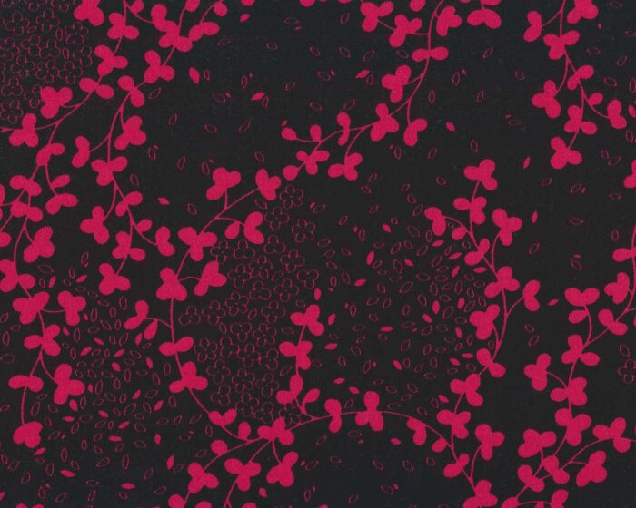 Italienischer Baumwollstretch LUCA, Blattranken, schwarz-rot