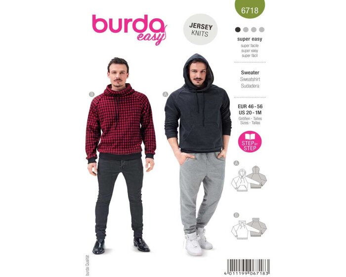 Schnittmuster HOODIE für Herren, burda easy 6718