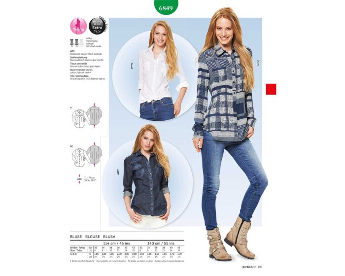 Schnittmuster taillierte BLUSE, burda style 6849